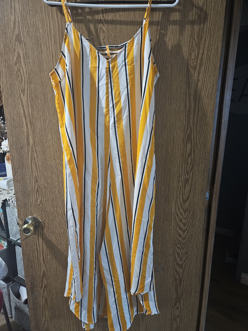 Ellen Weaver Women's Yellow, White & Black Striped Sleeveless Jumpsuit